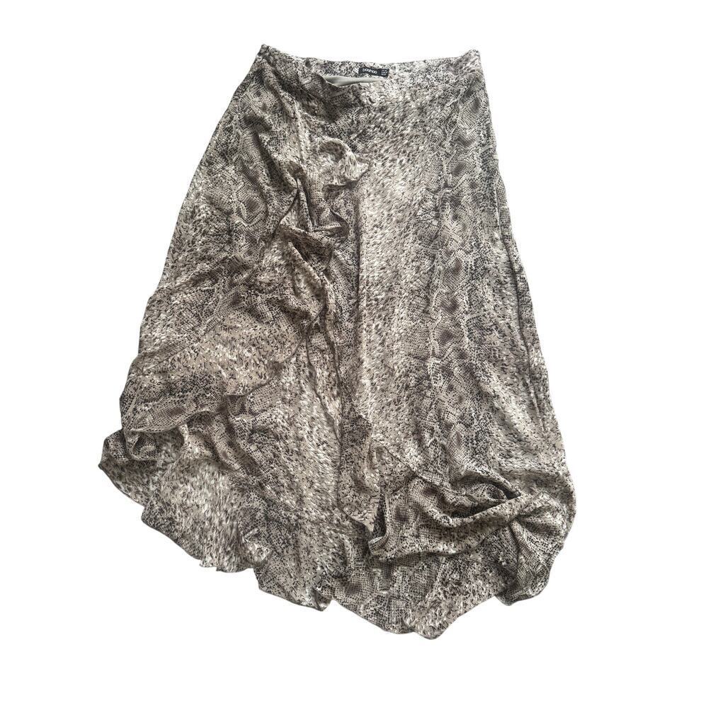 Boohoo Women’s Snake Print Ruffle Midi Skirt - Size US‎ 12 / UK 16 / EU 44